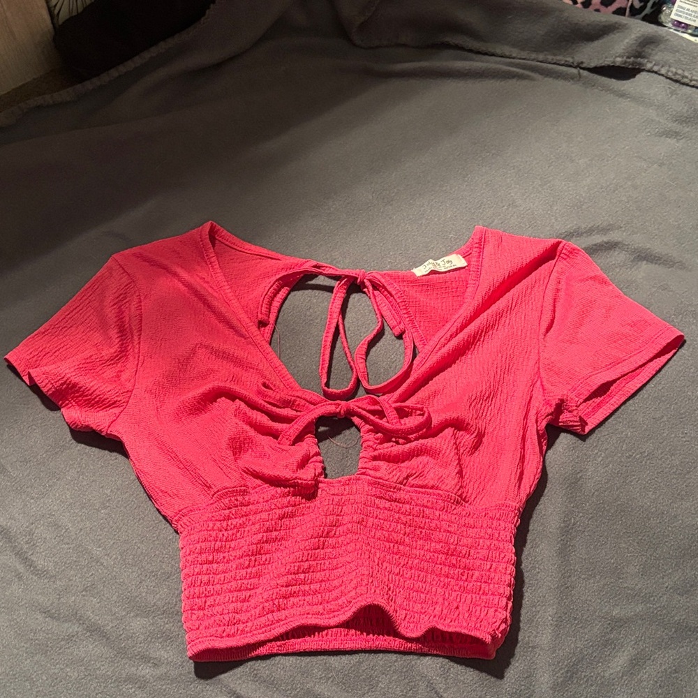 Elegant Pink Tie-Back Crop Top